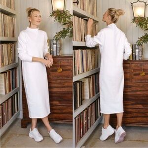 Frank & Eileen Isabelle White Funnel Neck Triple Fleece Sweater Midi Dress Sz M